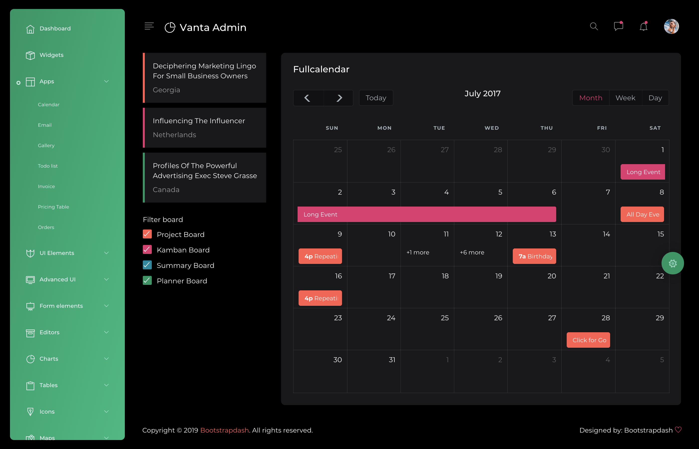 Premium Bootstrap Admin Templates with Calendar