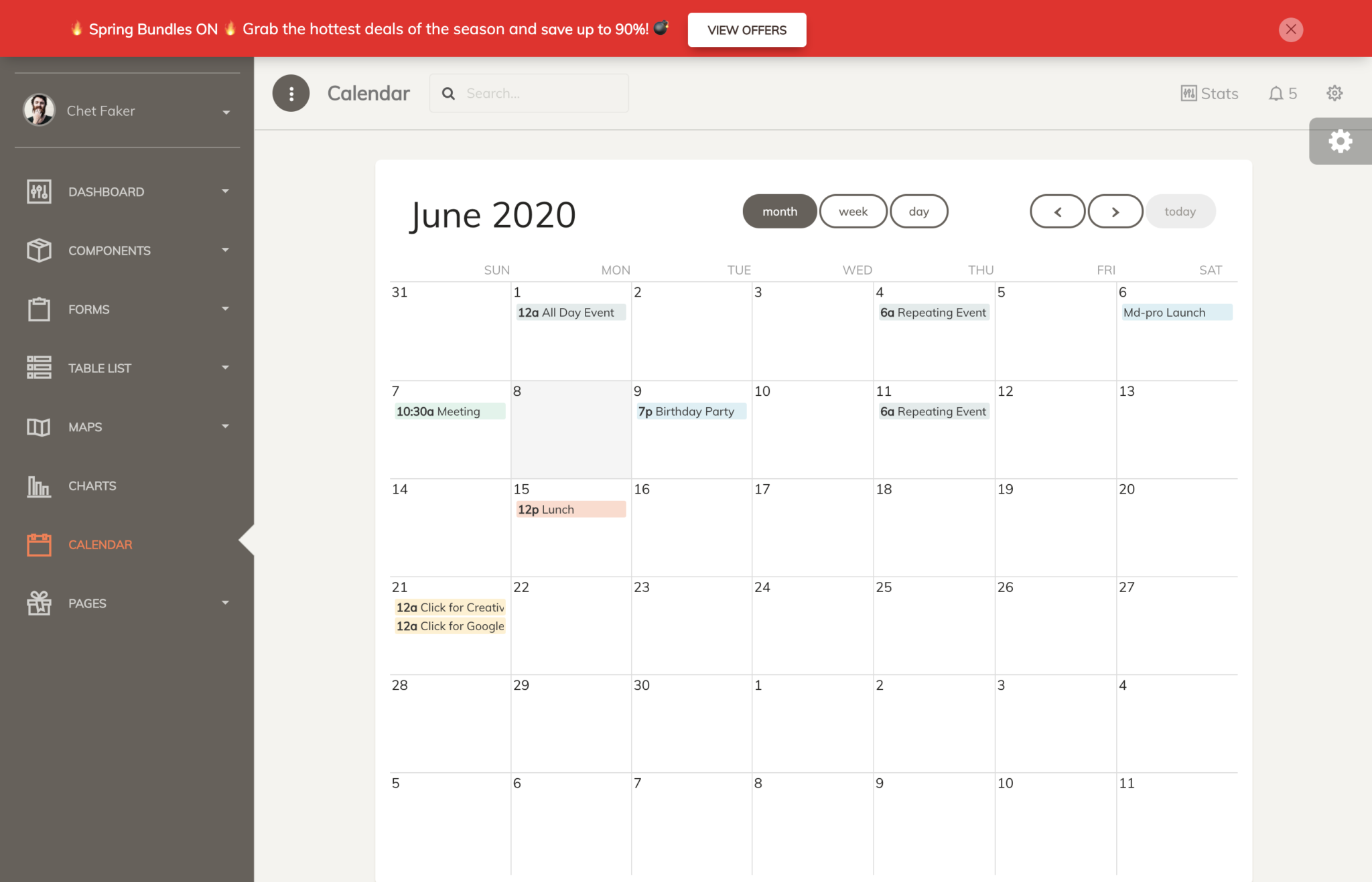 Premium Bootstrap Admin Templates with Calendar